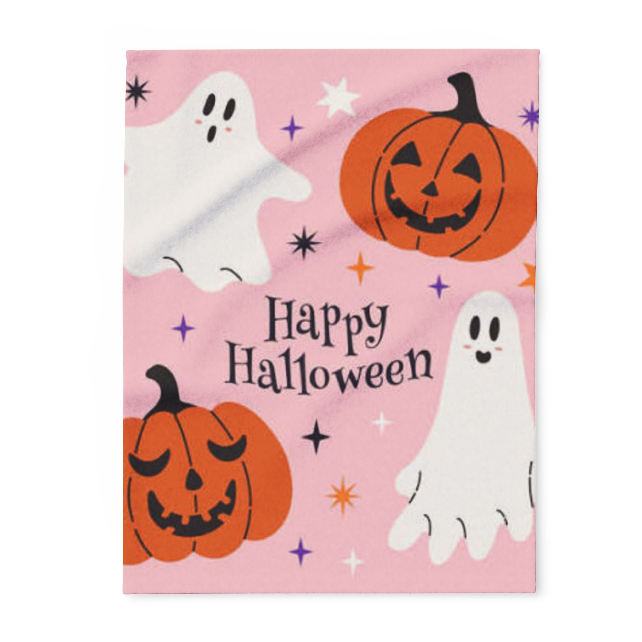 Halloween Fleece Blanket, Cozy Throw for Fall Decor, Spooky Gift, Ghost & Pumpkin Design, Perfect for Halloween Night