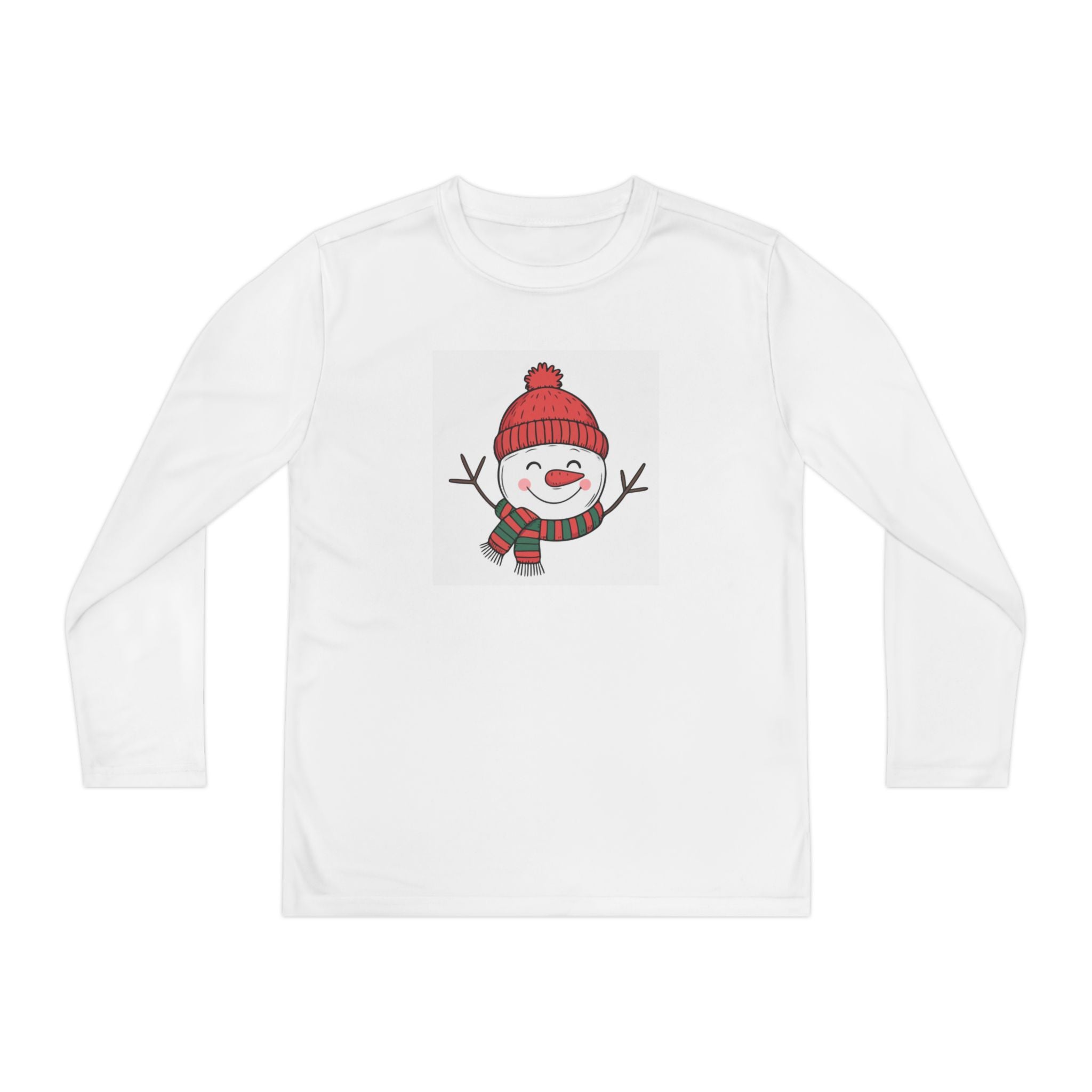Kids Snowman Long Sleeve Tee — Cute Winter Hat & Scarf Holiday Shirt