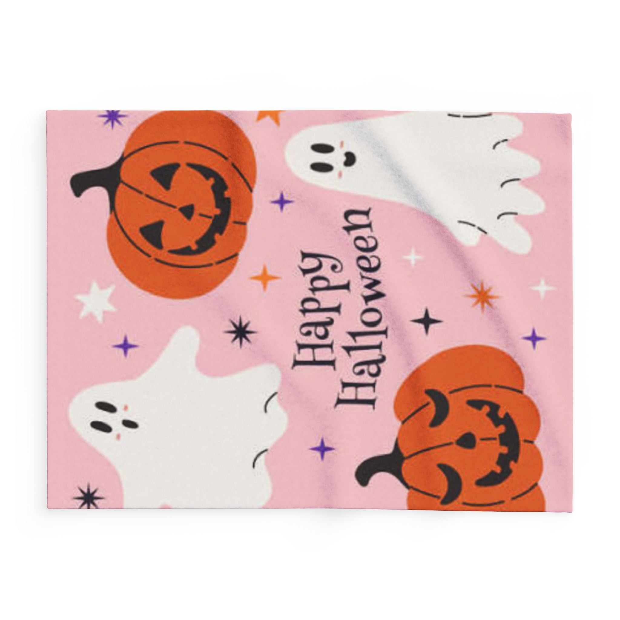 Halloween Fleece Blanket, Cozy Throw for Fall Decor, Spooky Gift, Ghost & Pumpkin Design, Perfect for Halloween Night