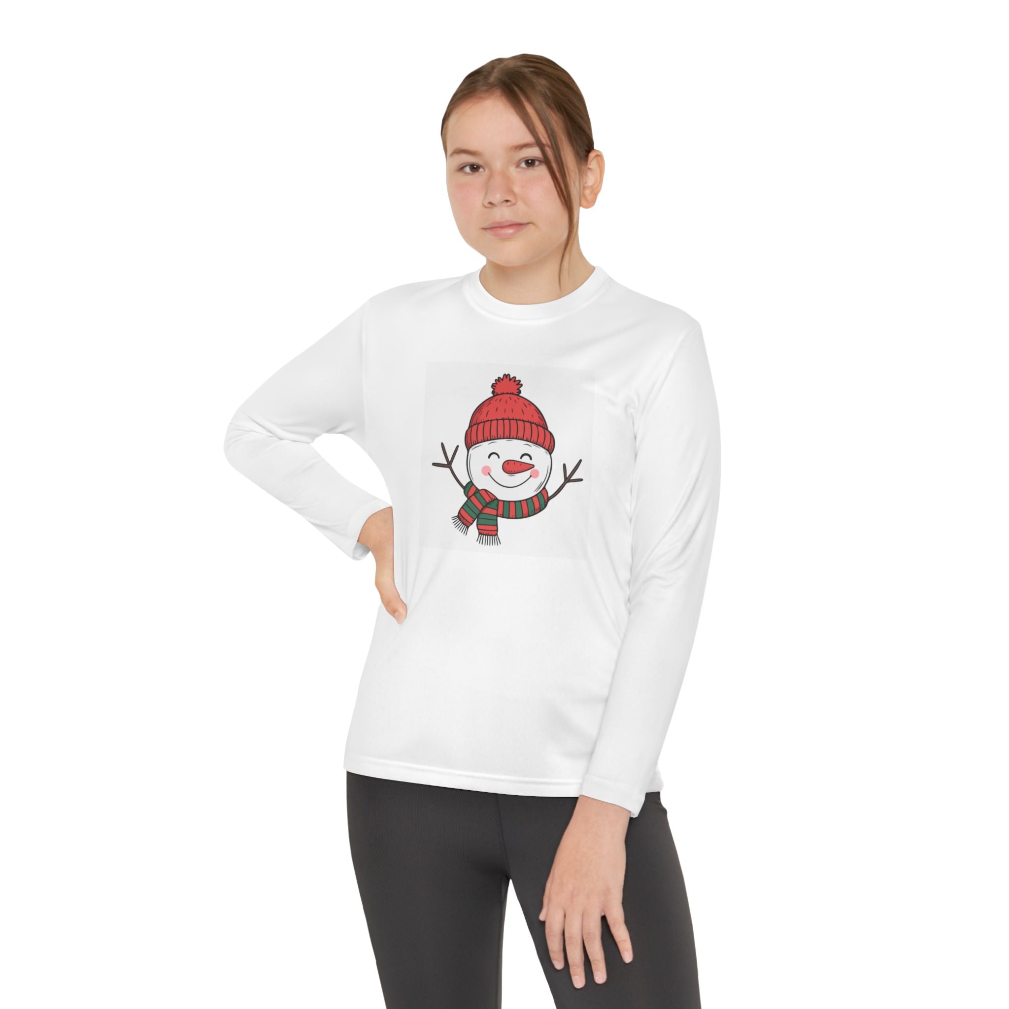 Kids Snowman Long Sleeve Tee — Cute Winter Hat & Scarf Holiday Shirt