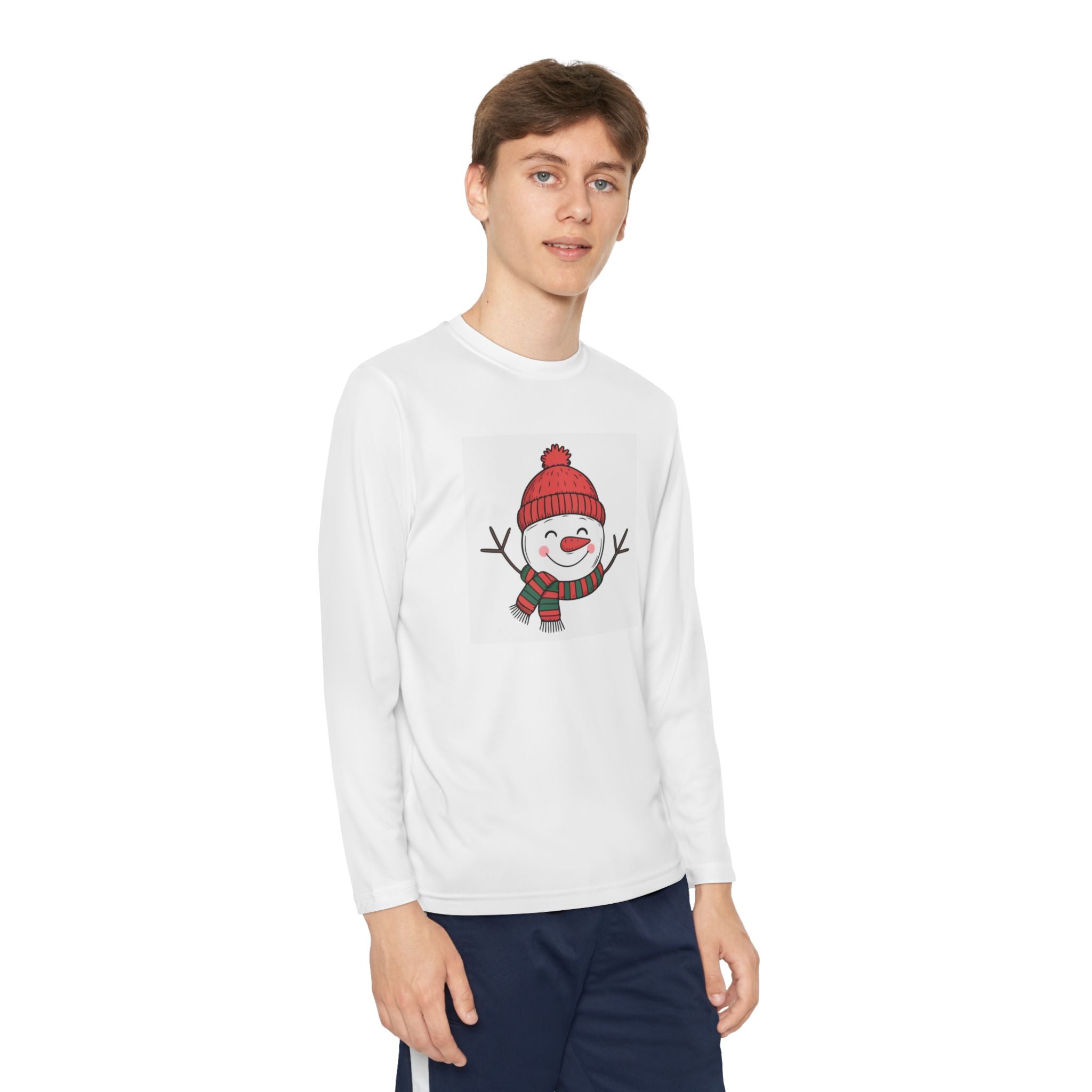 Kids Snowman Long Sleeve Tee — Cute Winter Hat & Scarf Holiday Shirt