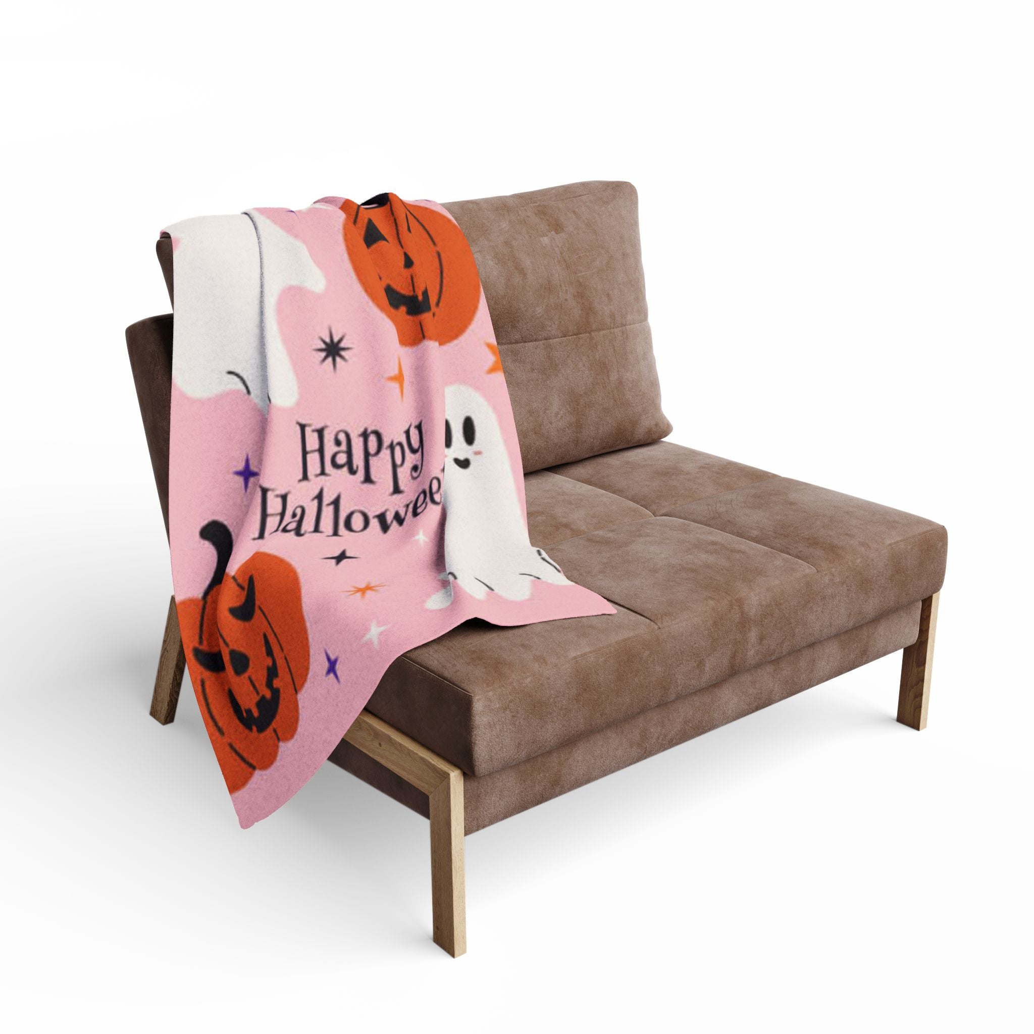 Halloween Fleece Blanket, Cozy Throw for Fall Decor, Spooky Gift, Ghost & Pumpkin Design, Perfect for Halloween Night